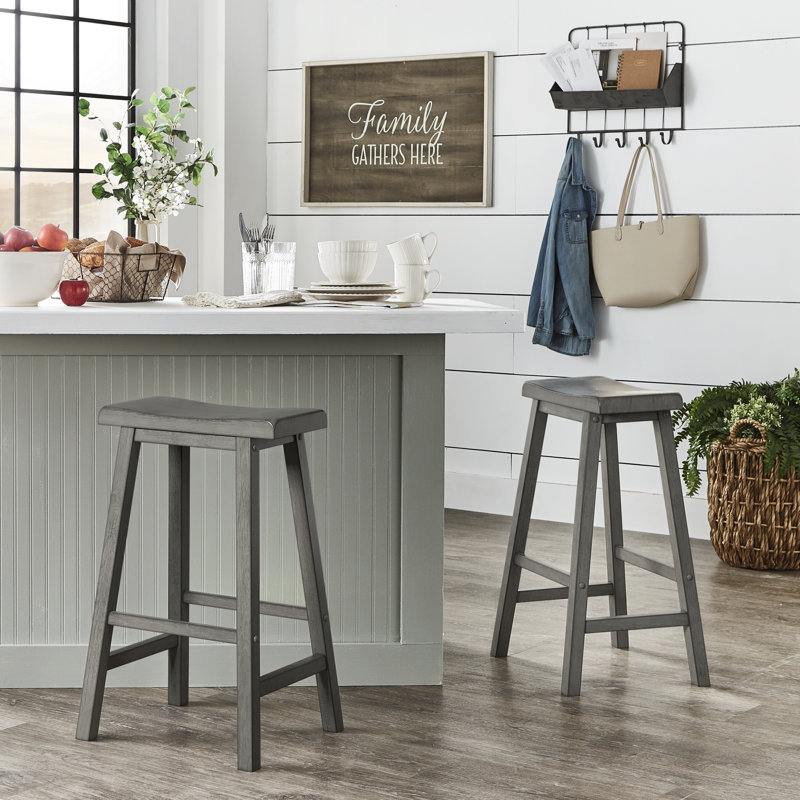 Whitworth Solid Wood Stool, Bar Stool (29" Seat Height), Antique Gray