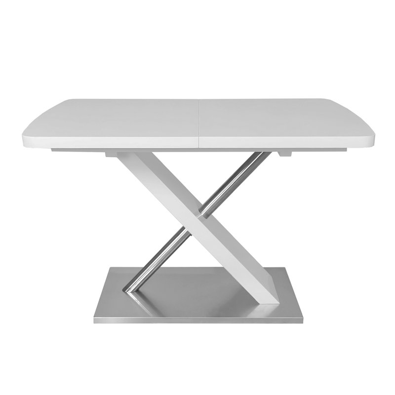 47.25''-63'' Modern White Glossy Dining Table For 4-6 People, Extendable Dining Table With Crossed Metal Base And Stainless Steel Tubes, Large Dining Table  White(Same SKU:W757P160404)