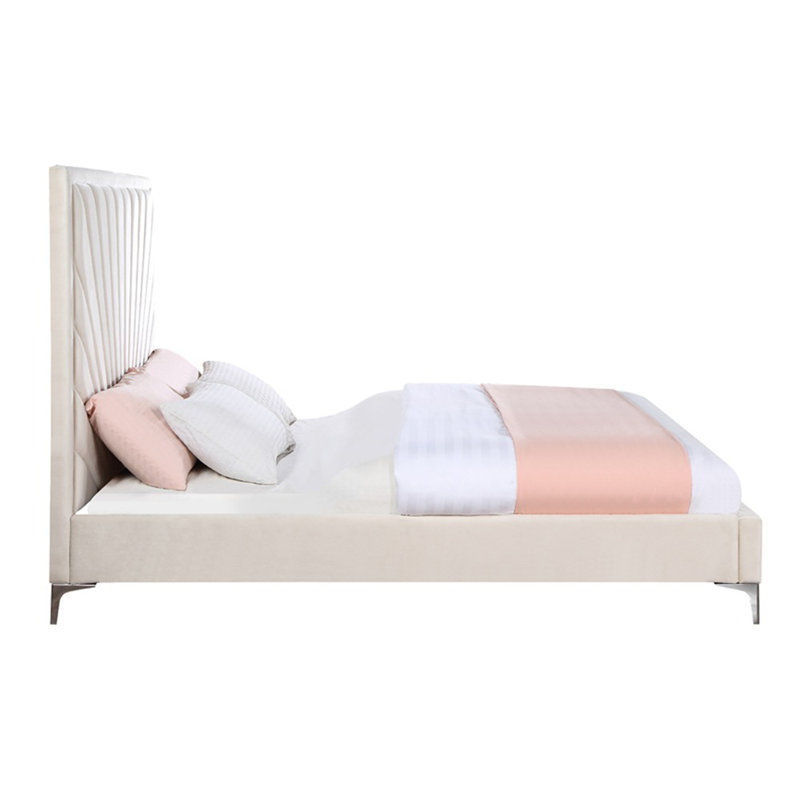 Mobilier de chambre à coucher moderne en bois de velours beige, Queen