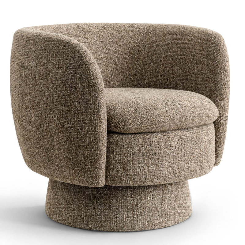 31" Wide Upholstered Tweed Swivel Barrel Accent ArmChair - 360° Rotation (1-Pack), Chocolate Brown, Set of 1