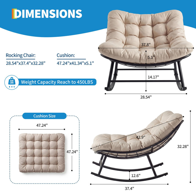 Chaise berçante surdimensionnée avec coussin Papasan, Blanc