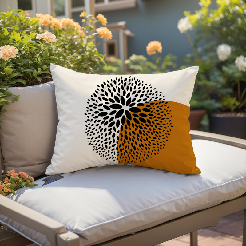 Coussin décoratif intérieur / extérieur en polyester filé floral Bavière, Orange/crème/noir