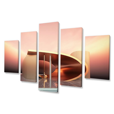 Rose et courbes architecturales - Futuriste minimal II - architecture d'art mural futuriste - 5 panneaux