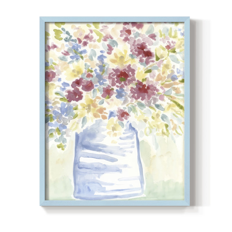 Country Meadow Bouquet II Framed Print - Solid Wood, Bleu, H 21 po x l 17 po