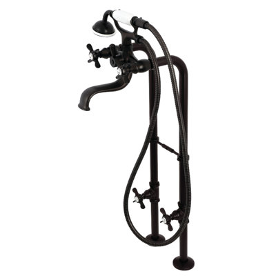 Kingston Brass Essex Three-Handle 2-Hole Freestanding Clawfoot Tub Faucet Package with Supply Line and Stop Valve