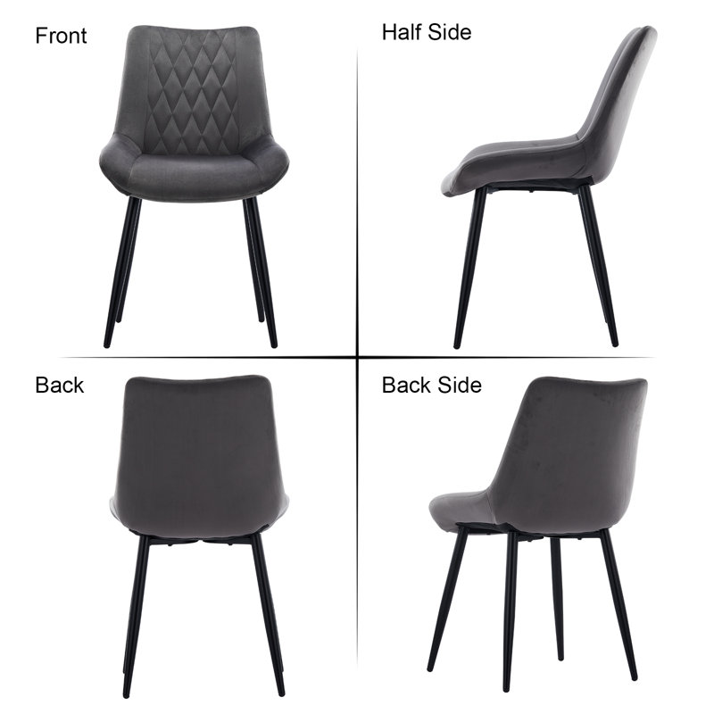 46cm H Velvet Upholstered Metal Side Chair in Grey, Grey