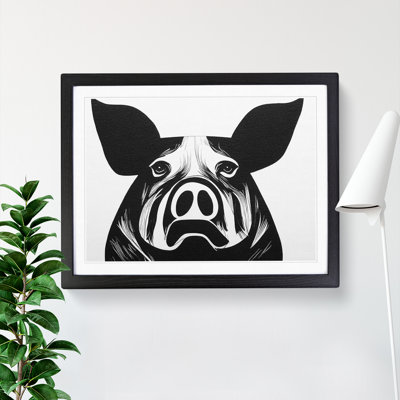 Monochrome Pig Abstract - Framed Print