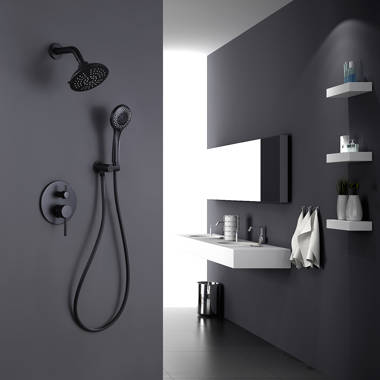 Pop Sanitaryware 6202-6-B Shower Faucet Set with Valve Bathroom High Pressure 35 Setting Dual 2 in 1 Shower System Finish: Matte Black