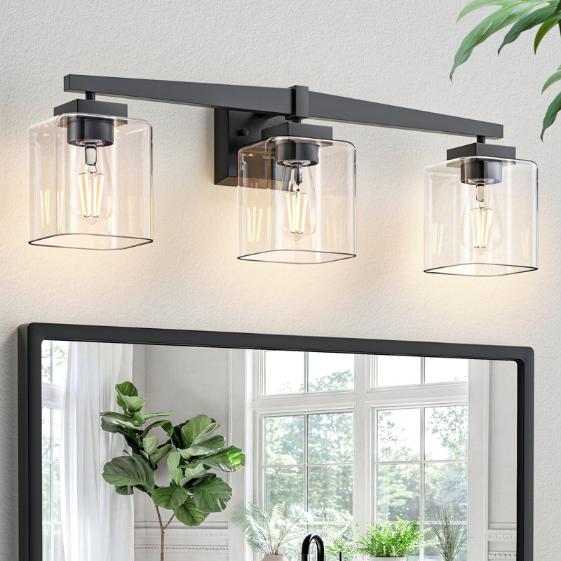 3 - Light Dimmable Bathroom Vanity Light, Matte Black + Clear Glass