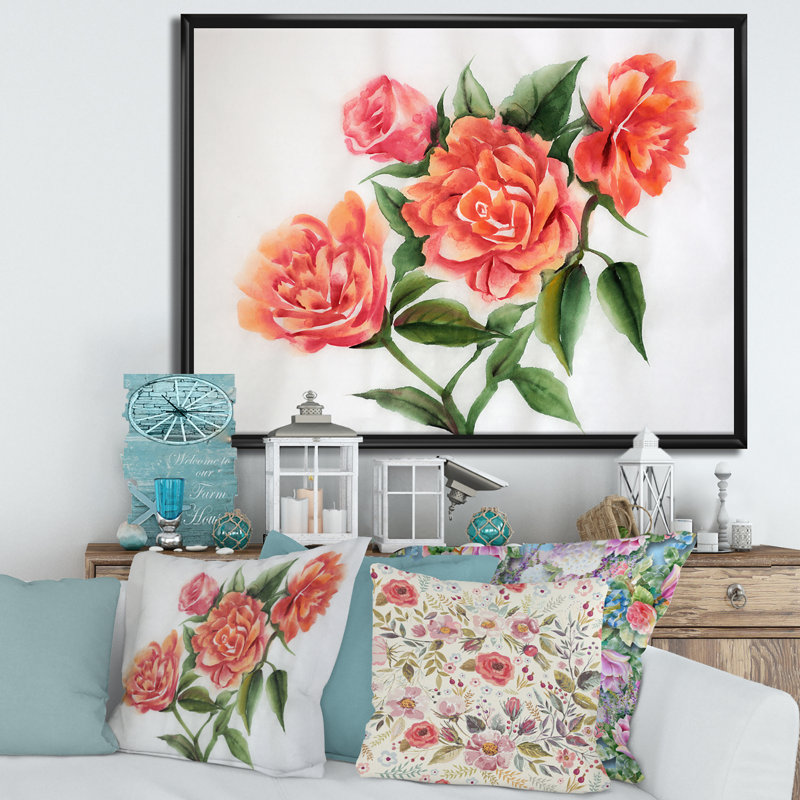 Orange Orange Roses - peinture sur toile, H 16 po x l 32 po x p 1 po, Cadre flottant noir