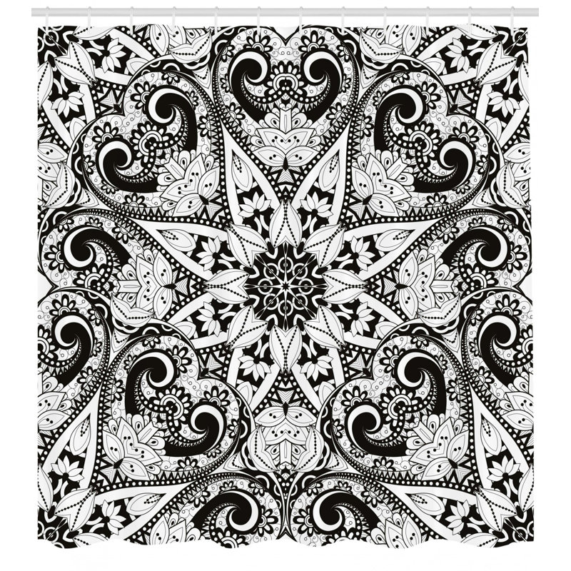 Ensemble de rideau de douche et crochets mandala, H 70 po x l 69 po