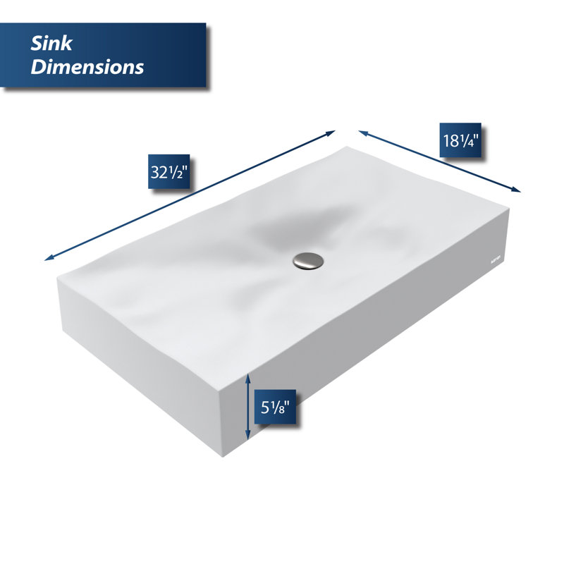 Miroir Karran Lavabo vasque rectangulaire en quartz, Blanc