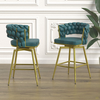Ensemble de tabourets de bar 26 po en suède de 26 po avec tabourets de bar sans pieds réglables, 360 tabourets de bar pivotants et tabouret de bar avec repose-pieds