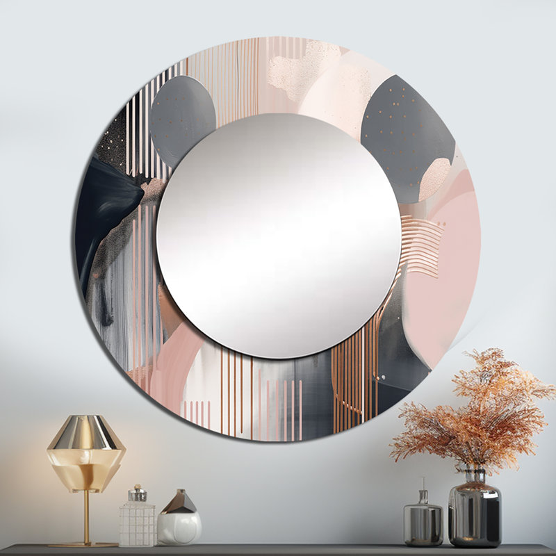 Odafe Whispers Of Marble II - grand miroir mural, miroir mural rond gris, reproduction d'art en métal, 29 po x 29 po