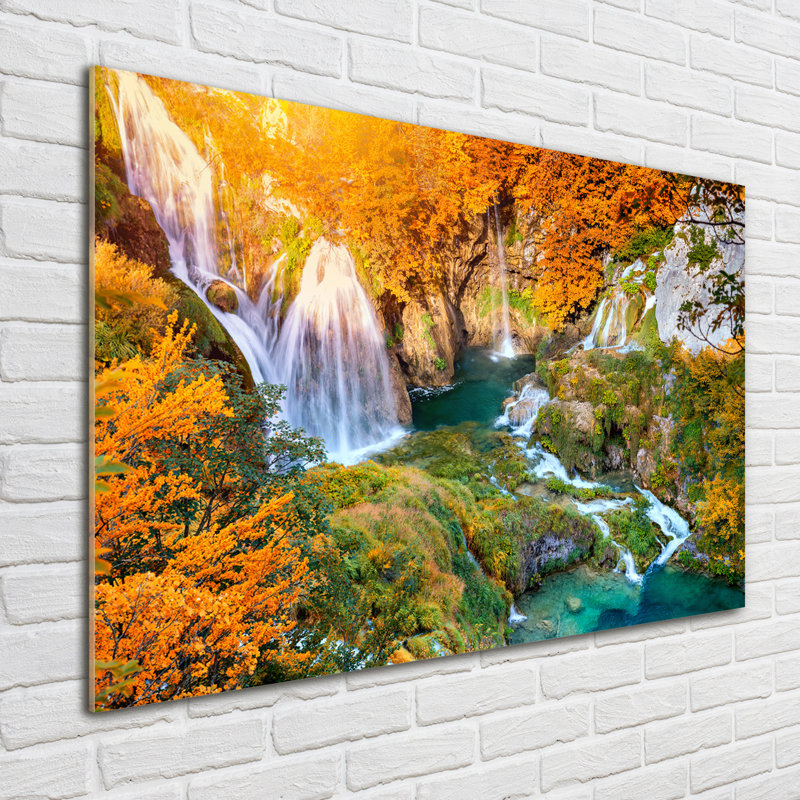 Waterfall In Autumn - No Frame Print on Glass