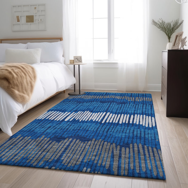 Premium Machine Washable Prisco Navy Rug, Rectangle 10' x 14'