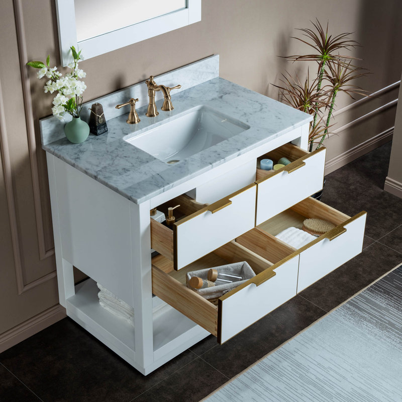 43'' Single Bathroom Vanity with Top, White, 8” Centers