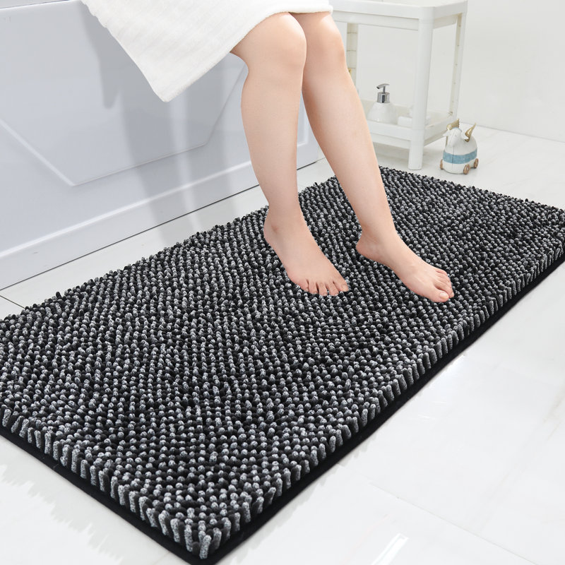 Chenille Non-Slip Bath Rug, Black, 61cm W x 121.9cm L
