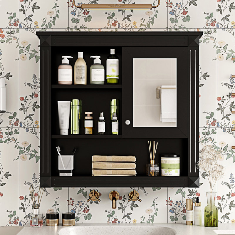 Armoire de salle de bain murale avec miroir, Noir