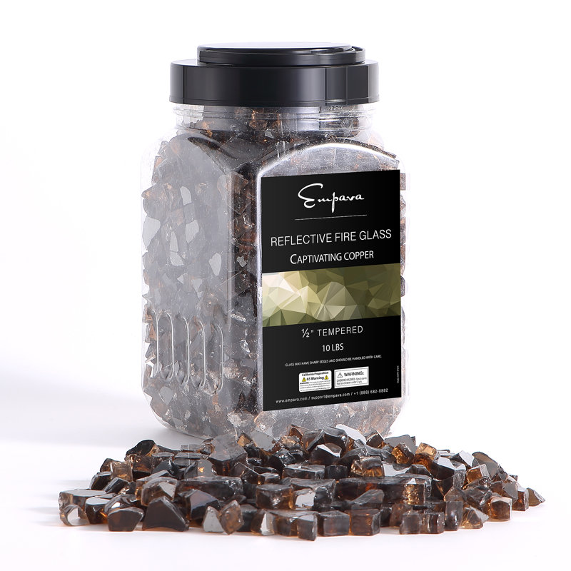 Empava 10 lbs. 1/4-in Reflective Tempered Fire Glass, for Gas Fire Pit, Copper, 1/2-in