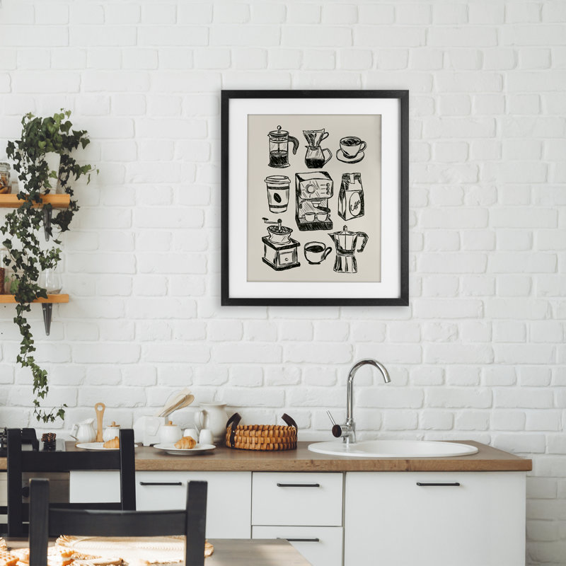 "Coffee Coffee", "Divers Brews", reproduction encadrée sous verre, conception de JJ Design House LLC, H 21 po x l 17 po