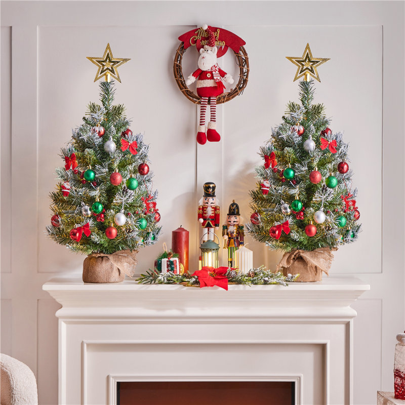 2Pcs Lighted Artificial Christmas Tree, 3 ft
