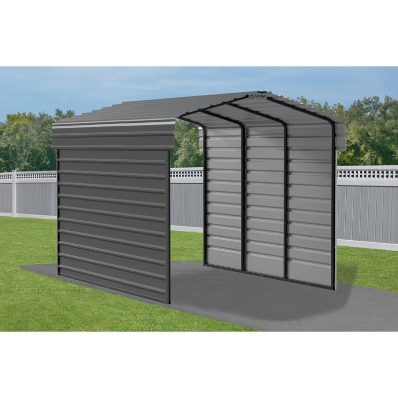Arrow 15 x 10 ft Charcoal Carport with 2-sided Enclosure, Black