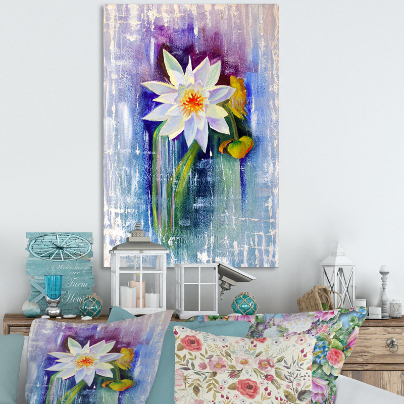 Lys blanc avec huile - reproduction d'art sur toile, H 12 po x l 8 po x P 1 po, Toile tendue