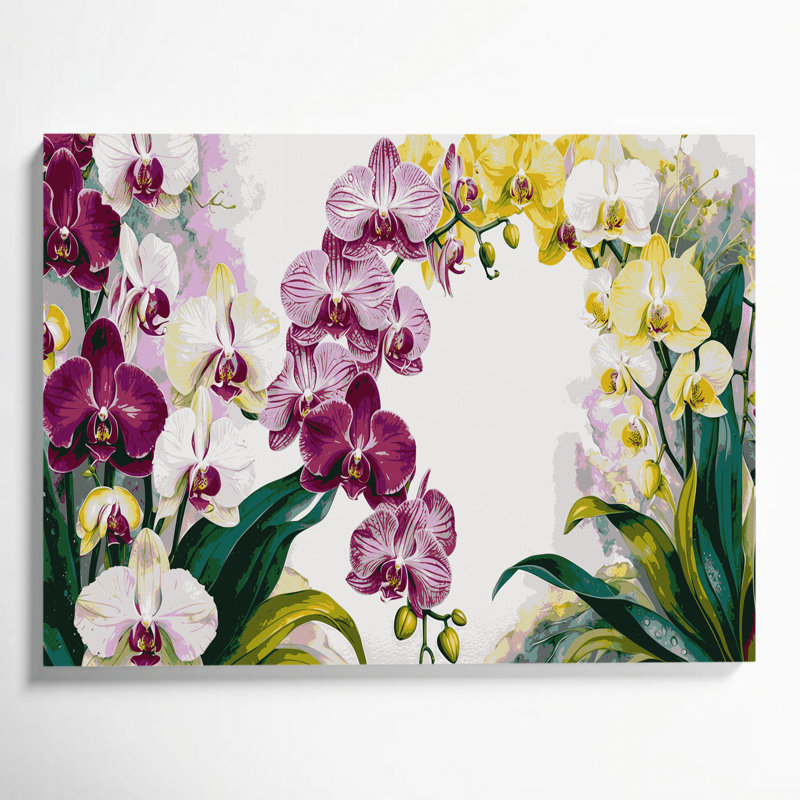 Art mural sur toile, "Botanical Orchids Beige", H 11 po x l 14 po