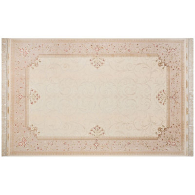 Tapis oriental rétro en laine noué à la main brun ivoire à motif floral indien