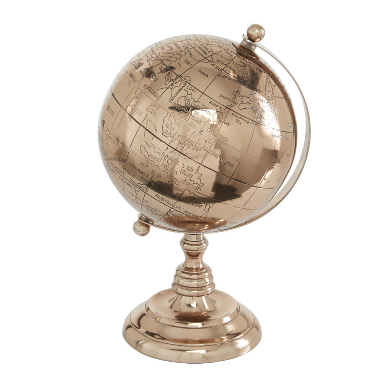 Aluminum Metal Educational/Geographic Earth Rose Gold Globe, 11.45" H x 6.8" W x 6.75" D