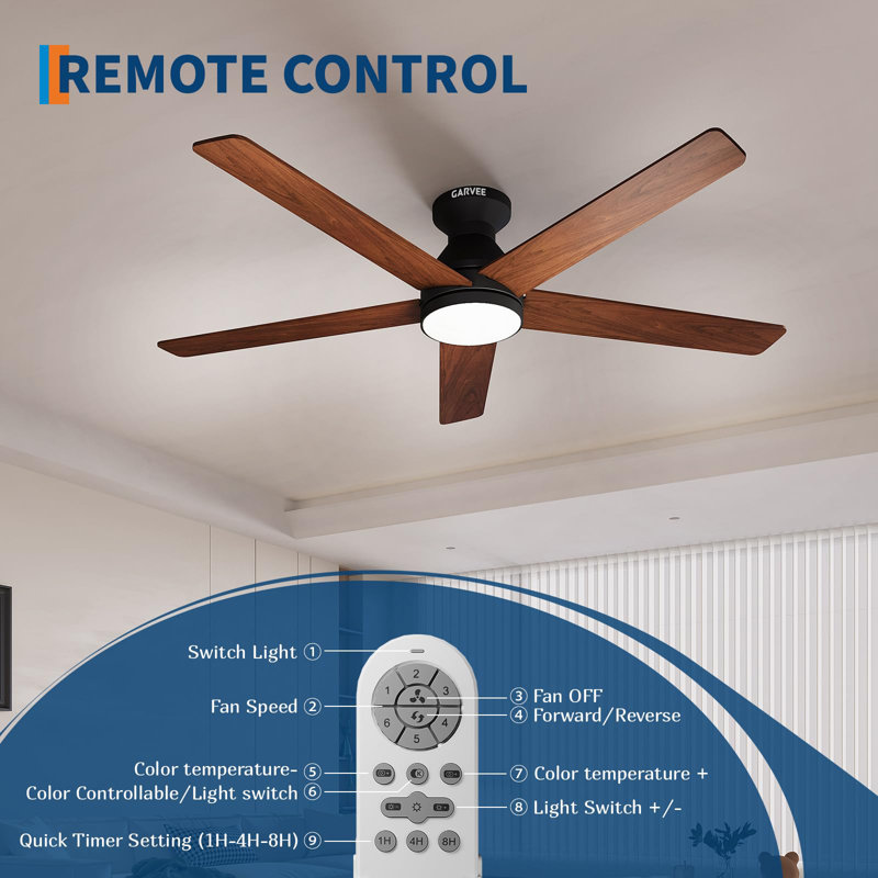 Ventilateur de plafond à profil bas de 42 pouces avec lumière et télécommande - Ventilateur encastré moderne à 5 pales et à intensité variable pour le salon de la chambre à coucher