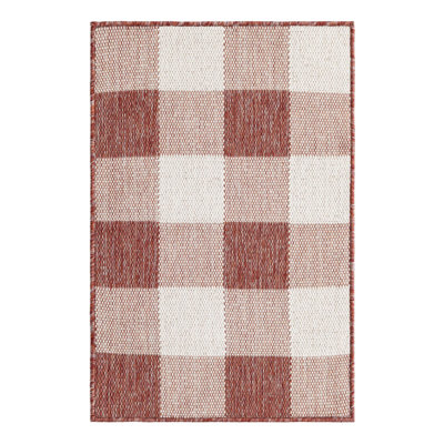 Tatasha Gingham Power Loom Polypropylene Plastic Indoor/Outdoor Area Rug in White/Red