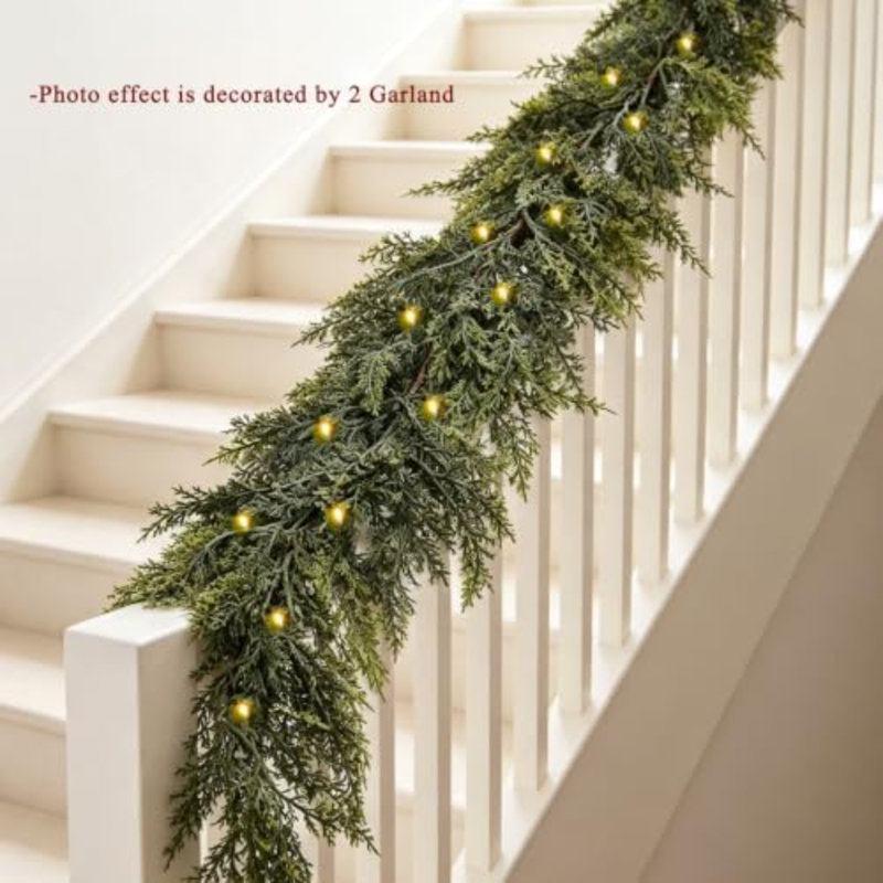 Guirlande de Noël de 1,80 m avec lumières, guirlande de cèdre au toucher réaliste