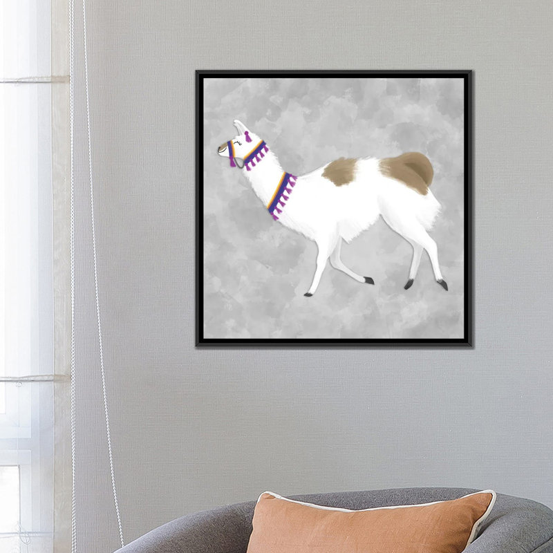 « jolie llama iv », impression sur toile tendue, H 37 po x l 37 po x P 1,5 po, Toile avec cadre noir, Pas de tapis