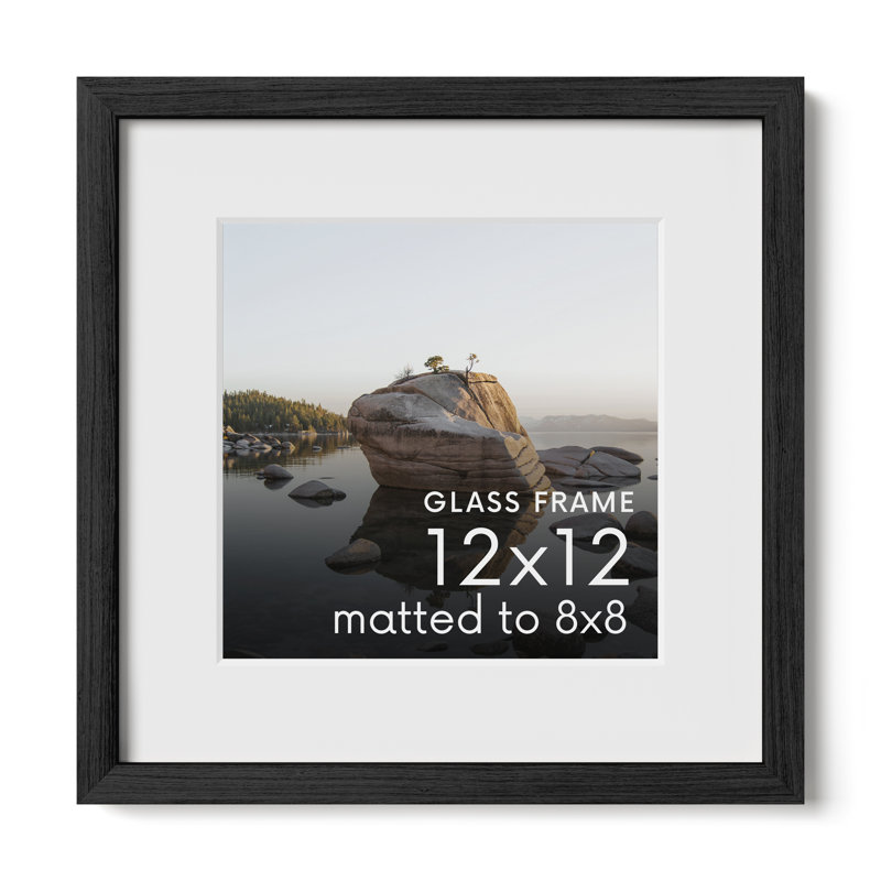 Solid Wood Picture Frame with Glass, Black, 12" W x 12" H