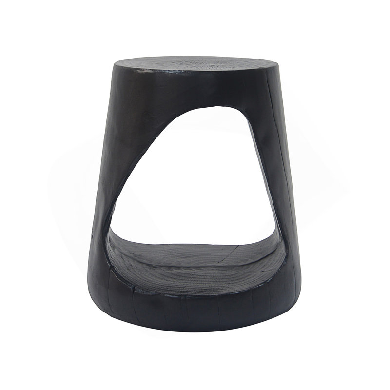 Table d'appoint ronde creuse avec texture de grain de bois naturel, fabrication MGO durable pour une utilisation intérieure et extérieure