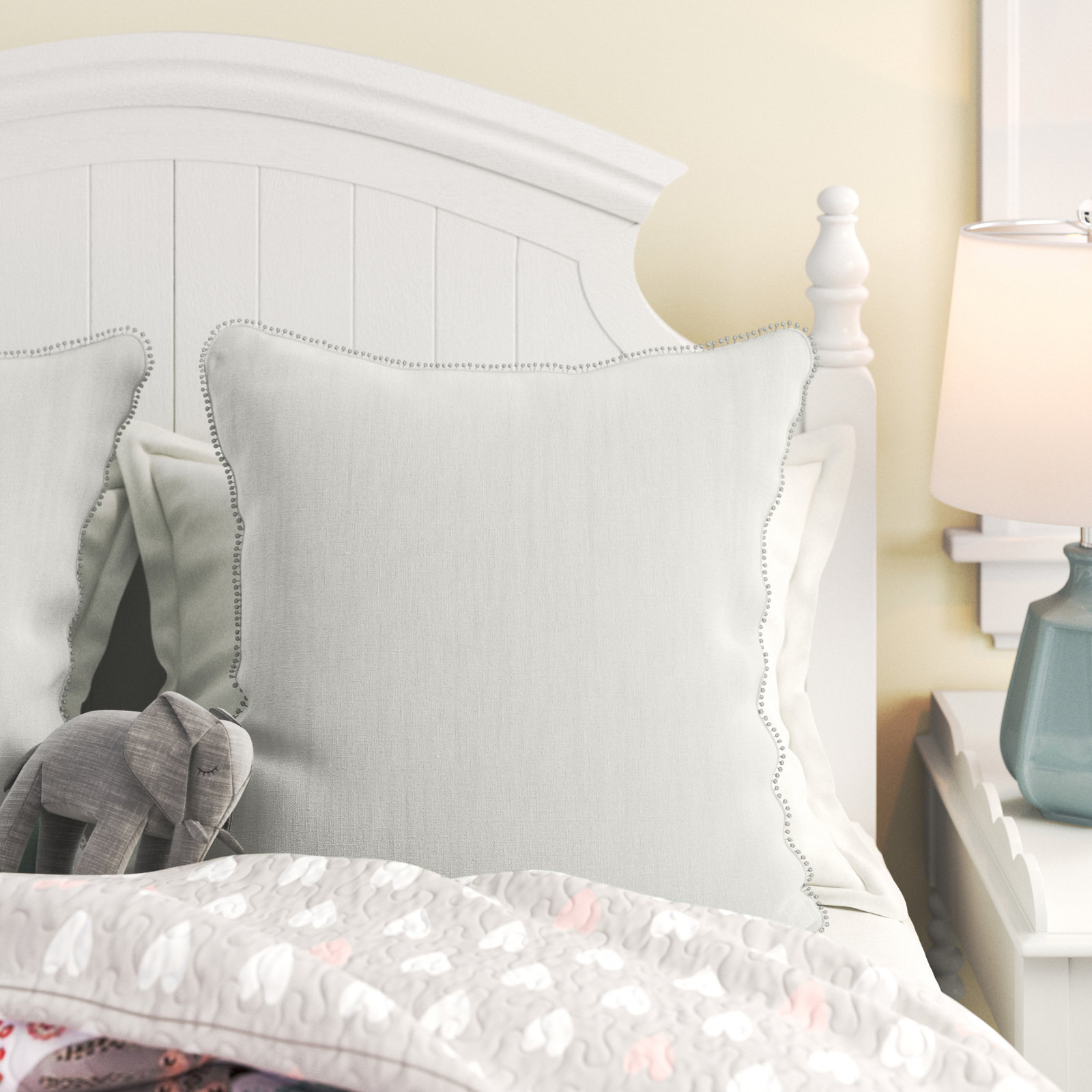 Garter Pom-poms Linen Throw Pillow, Ivory