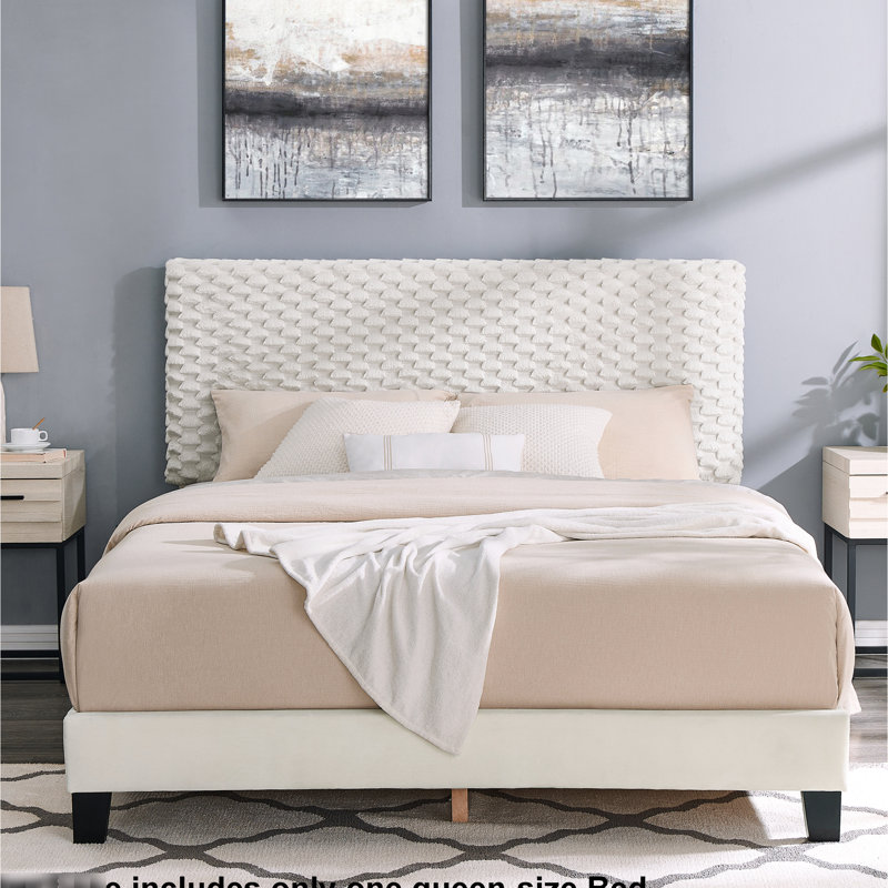 Lit plateforme tapissier grand 3D - Revêtement de chambre à coucher élégant et confortable, Mdf, Grand lit
