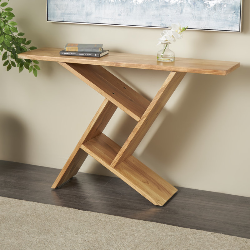 Cole And Grey Wood Rectangle Console Table With Geometric Patterned Legs