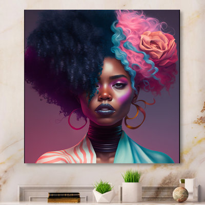 Rose et bleu femme afro-américaine I - reproduction sur toile