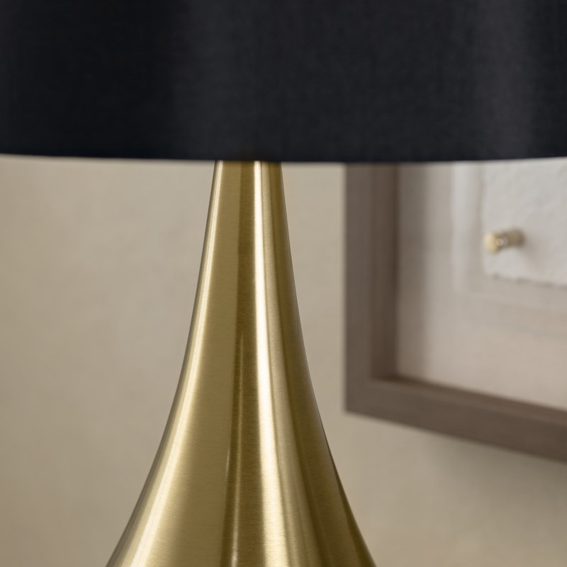 Ensemble de 2 lampes de table en métal avec abat-jour, Noir, Soie, Doré