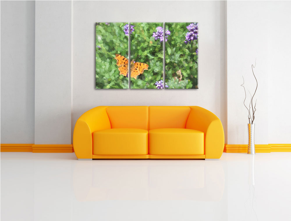 3-tlg. Leinwandbilder-Set „Schöner Schmetterling auf Blumenwiese“, Kunstdruck