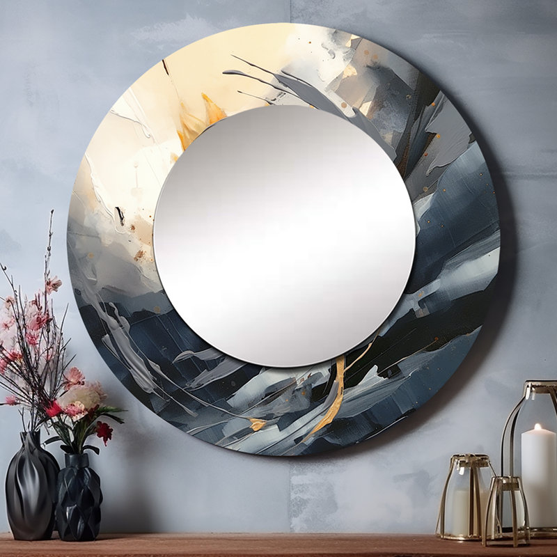 Jaune jaune doré, tournesols joyeux - grand miroir floral, miroir mural rond rond jaune, impression d'art en métal