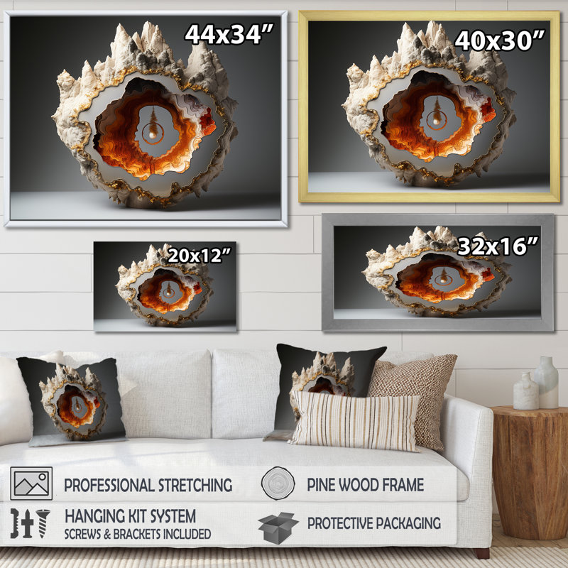 " Orange Stone Geode Minimalism Charm ", Black Floater Framed, 16" H x 32" W x 1" D