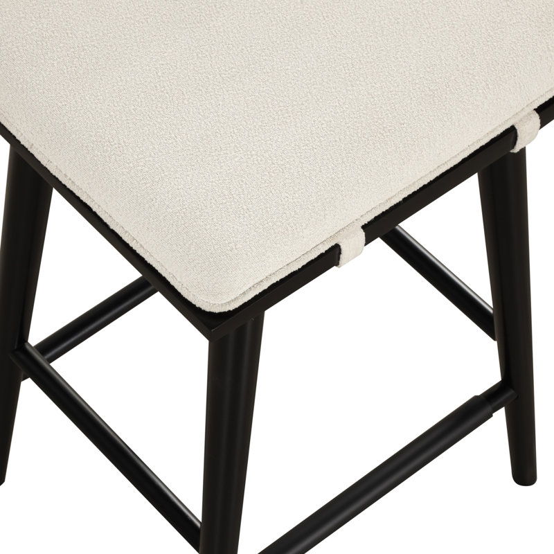 Tabouret de bar en bois sans dossier à hauteur de comptoir avec coussin amovible, Noir, noir, noir, noir, Crème Boucle, 1