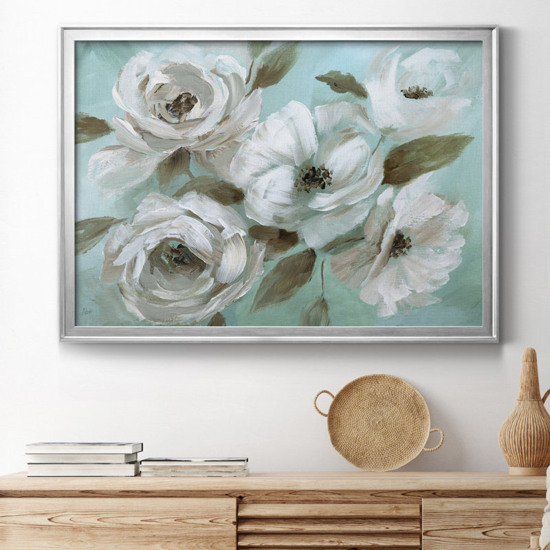 Jade Garden - peinture encadrée, H 22,5 po x l 30,5 po x P 1,5 po, Toile avec cadre argenté