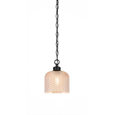 Luminaire suspendu en chaîne, fini noir mat avec verre texturé ambre de 6 po