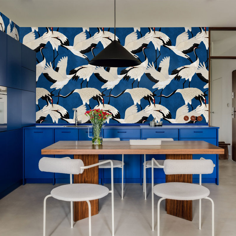Japanese Crane Wallpaper Mauve Purple, Blue