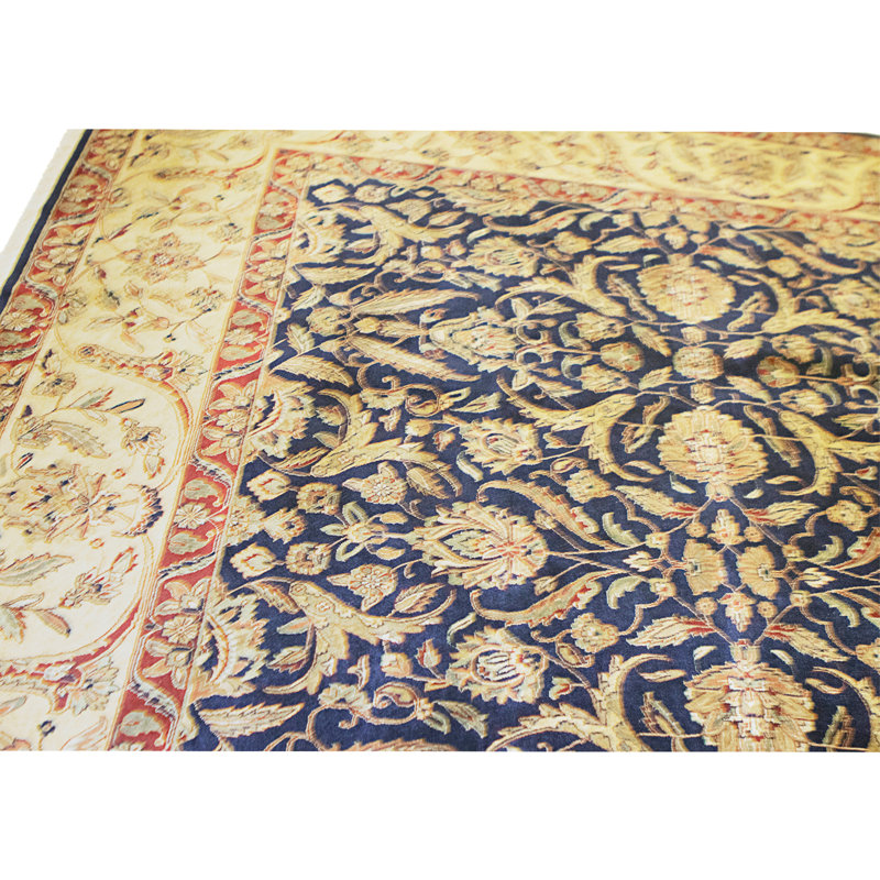 High-Quality Hand-Knotted Navy And Gold Area Rug